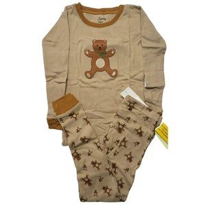 New Leveret Toddler 4 Years Kids Boys Girls Bear Pajama Set 2-Piece Brown NWT